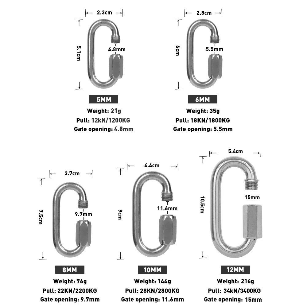XINDA Safety Carabiner Stainless Steel O-Shape Screw Gates Buckle Hook Rock Climbing Link Ring