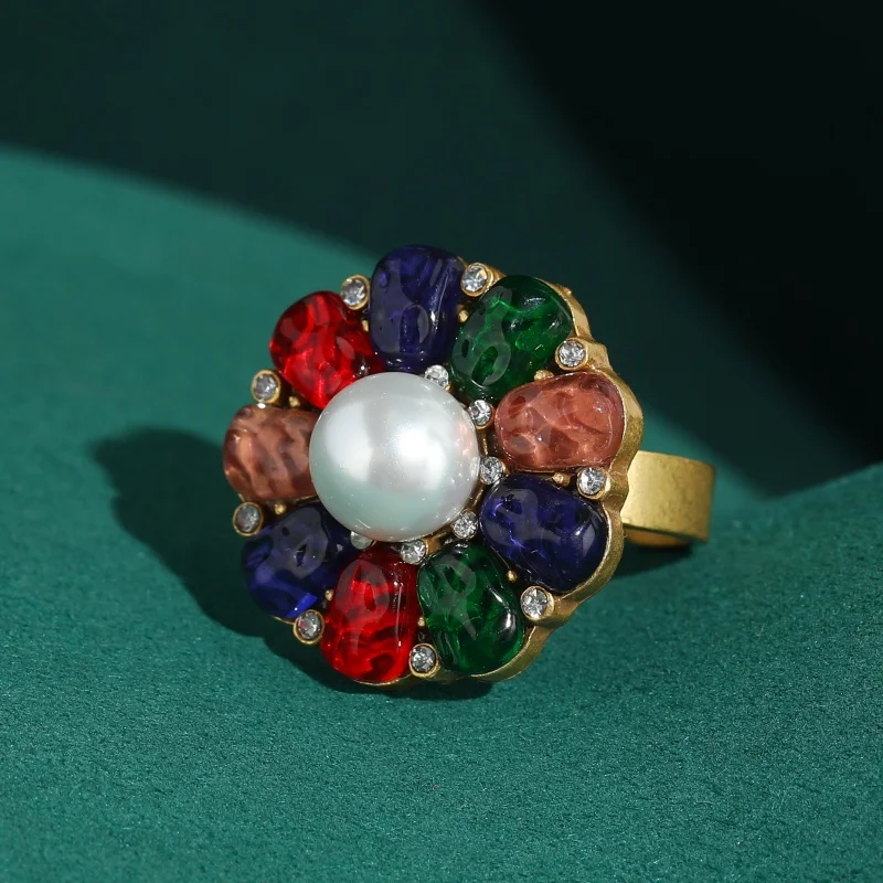 

Vintage Pearl Rings for Woman High Quality Adjustable Colorful Jewelry Gold Plated Trends 2026 Accessories Mother's Day Luxury
