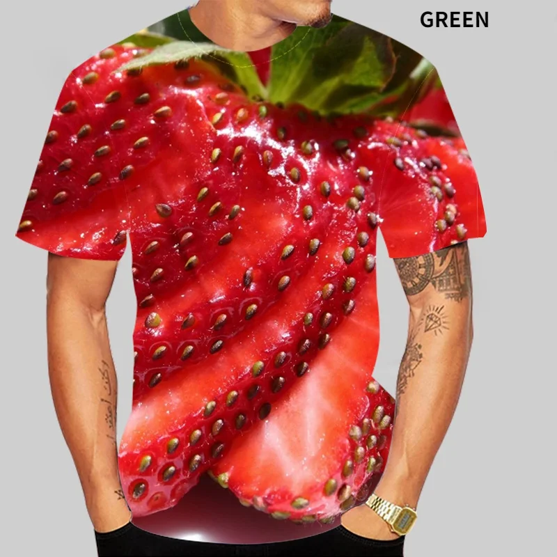 Summer Fashion Fun Fruit Strawberry 3D Printing T-shirt Men\'s Round Neck Short Sleeve Shirt Plus Size S-4XL