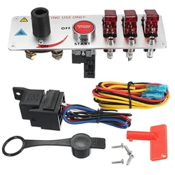 12V Racing Car LED Toggle Ignition Switch Panel Auto Engine Start Push Button Set 3 LED Toggle Button Panel Red/Blue
