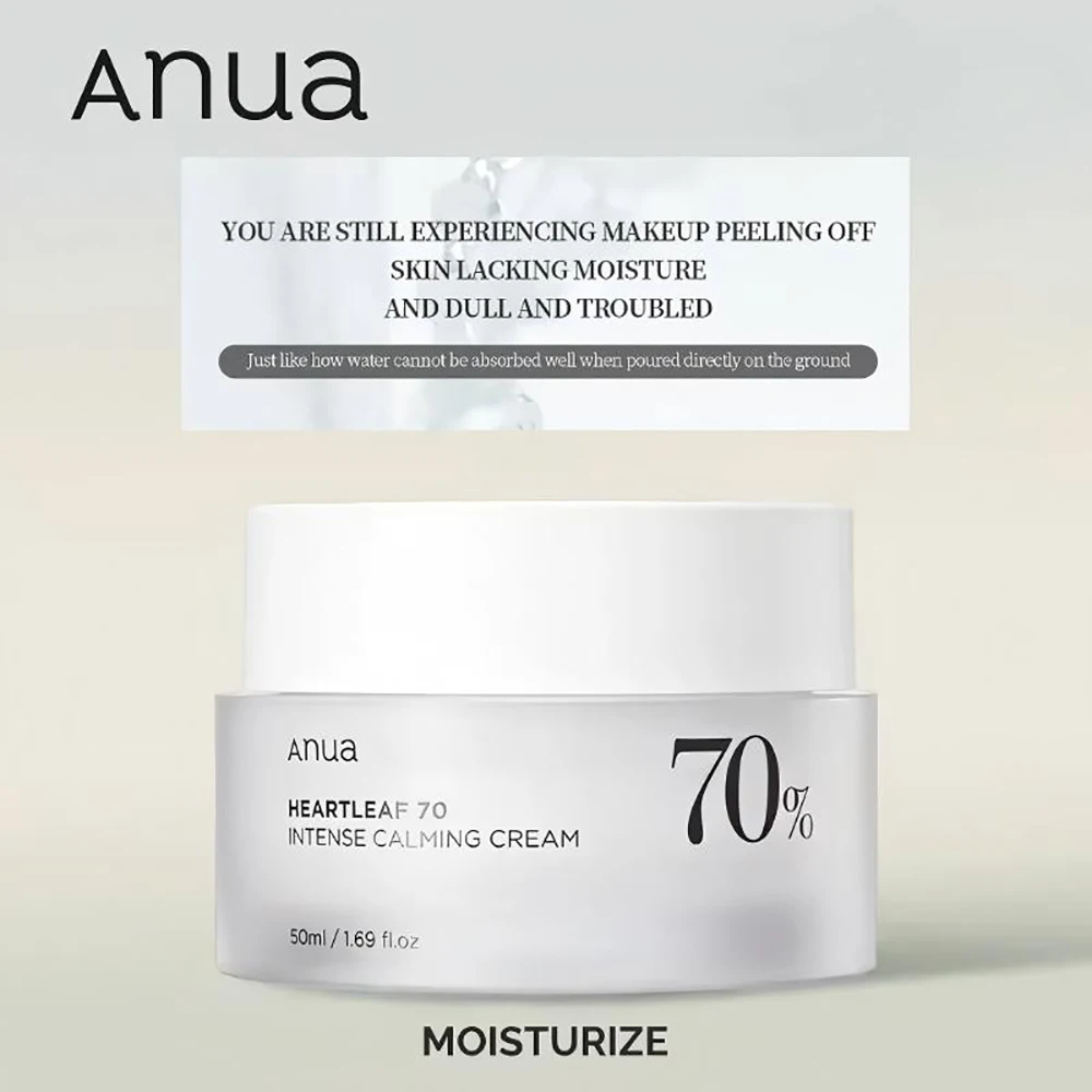

Anua Heartleaf 70 Интенсивный успокаивающий крем, увлажняющий крем с керамидами, пантенолом, экстрактом листьев сердца, корейский уход за кожей 50 мл