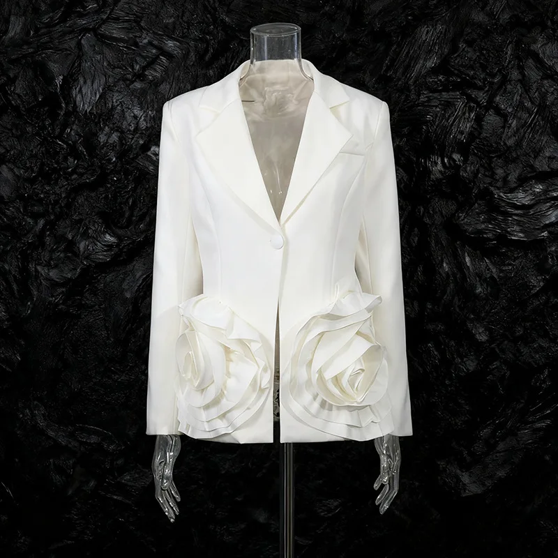 HKSH ربيع الخريف جديد المرأة السترة زر واحد ثلاثي الأبعاد زهرة محززة طوق سليم صالح موضة أنيقة معاطف HK16828