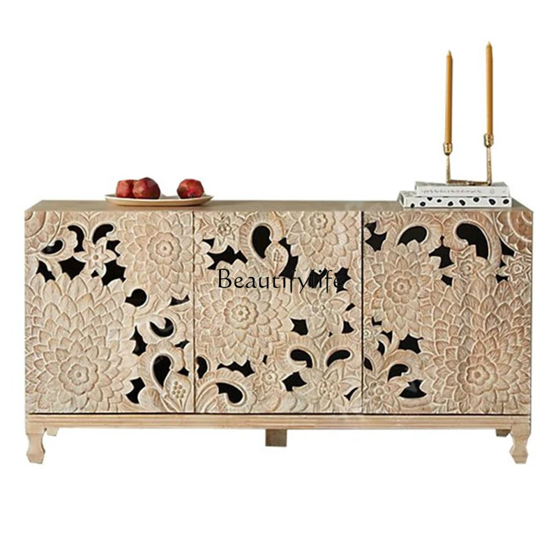 

South East Asia Folklore Entrance Cabinet Relief Hollow Log Old Retro Storage Home Decoration Dining Side Cabinet