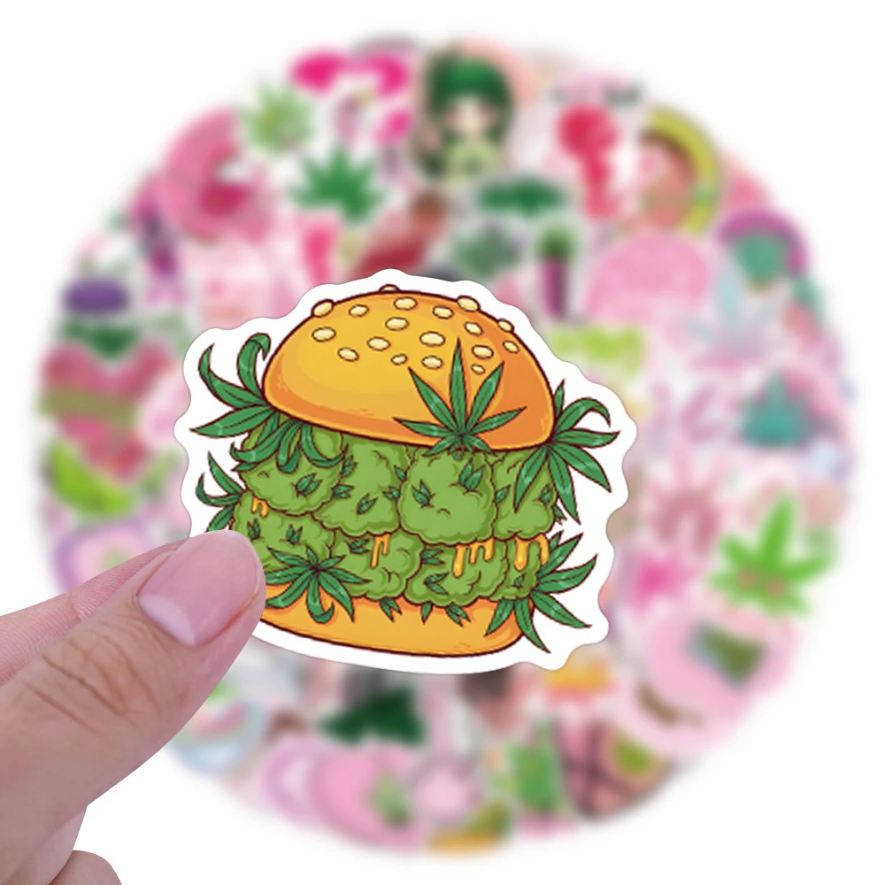 10/30/50/110PCS Pink Weed Leaves Graffiti Stickers Funny Decals Toy Waterproof DIY Motorcycle Laptop Skateboard Cool Sticker