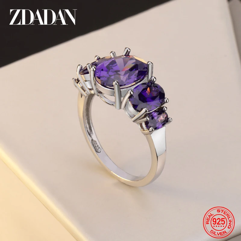 ZDADAN 925 Sterling Silver Amethyst Finger Ring For Women Fashion Wedding Jewelry Gifts