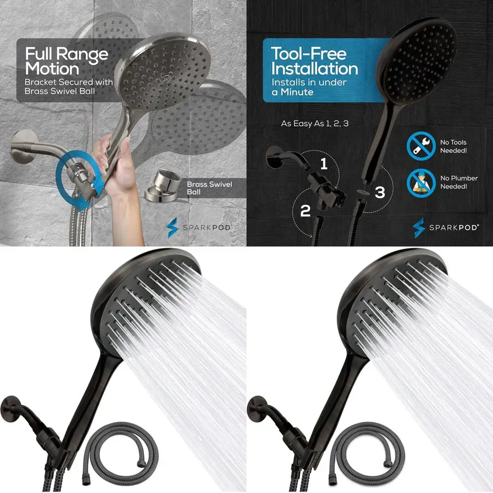 

6-дюймовая ручная лейка для душа из бронзы с эффектом состаренной бронзы, с шлангом 1,8 м и регулируемым кронштейном – быстрая установка, роскошная душевая лейка