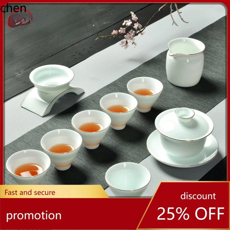 

H1 kung fu tea set - home living room chinese tea brewing office guest reception dehua white porcelain gaiwan teacup