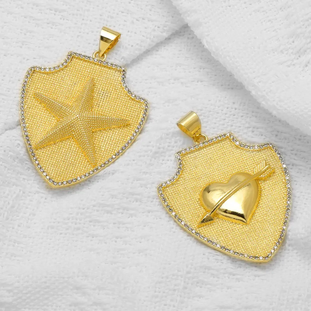 OCESRIO Crystal Shield Pendants Gold Plated Copper Cupid Arrow Heart Starfish Charms for Necklace Jewelry Making DIY pdtb963
