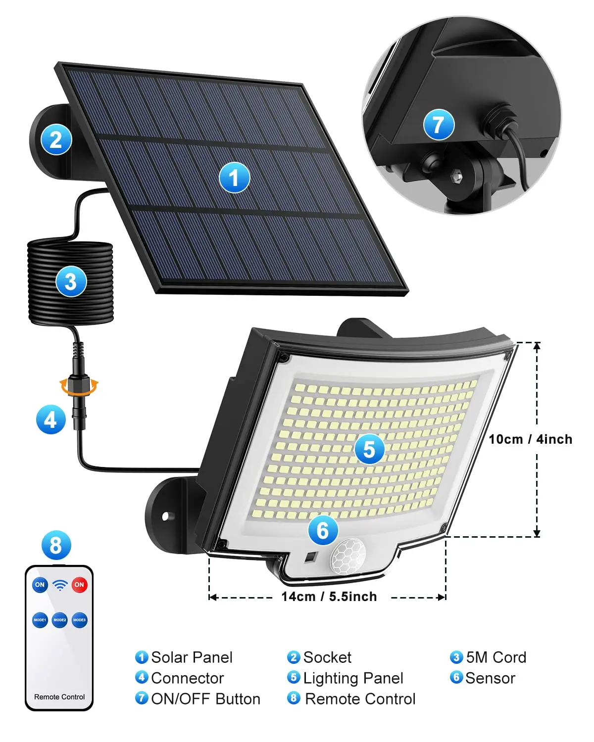 Imagem -04 - Solar Shed Pendant Luzes Led Pir Sensor Wall Security Lamp 8w 800lm 6000k6500k ip 228led