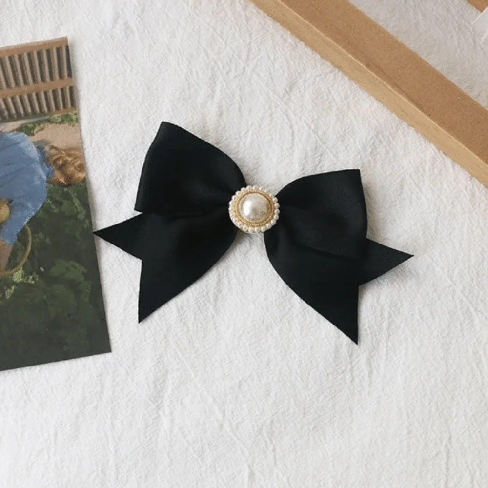 Black Satin Memorial Black Ribbon Brooch Princess Pearl Badge Pin Multi-layer Tie Flower Badge Accessory