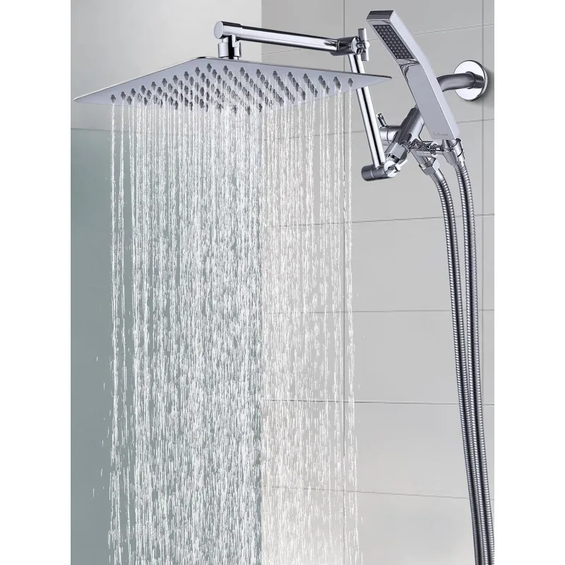 All Metal 12 Inch Rainfall Shower Head with Handheld Spray Combo| 3 Settings Diverter|Adjustable Extension Arm with Lock Joints