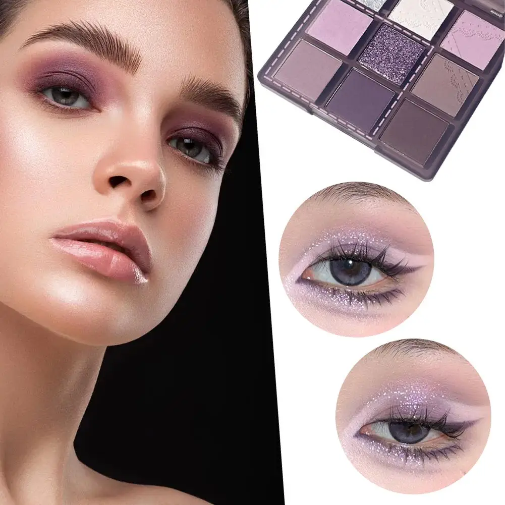 9 Color Purple Eyeshadow Palette Glitter Pearlescent Makeup Highlight Palette Long-lasting Eyeshadow Matte Waterproof Eyes U1X7