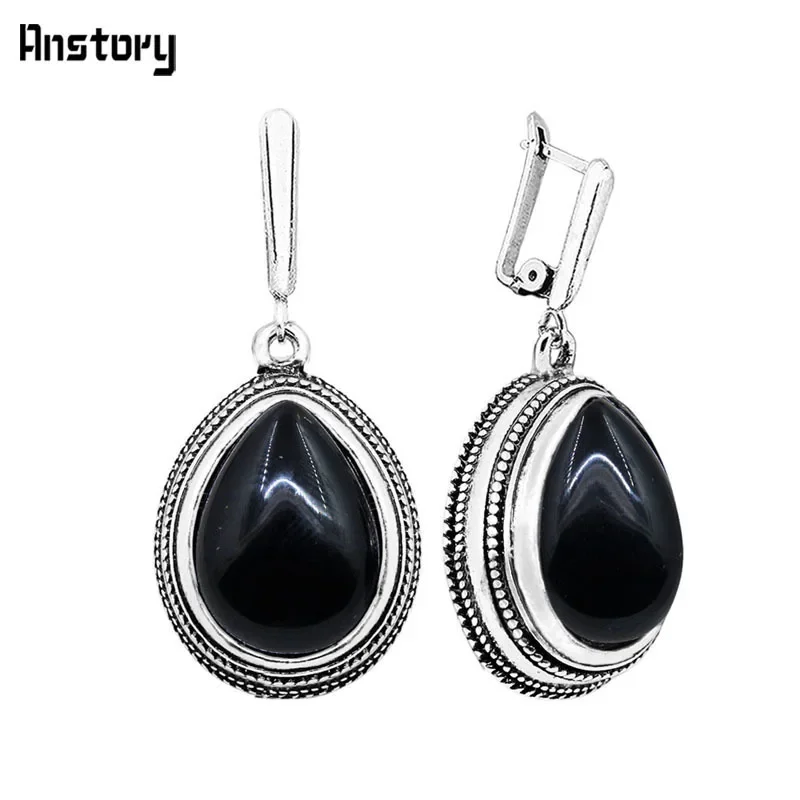 Drop Pendant 5 Colors Synthetic Turquoises Earrings For Women Antique Silver Plated Retro Craft Fashion Jewelry TE109