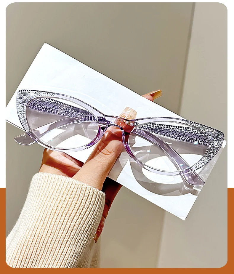 Katzenaugen-Lesebrille für Damen, Transparent, Bling, Anti-Blaulicht, Korrekturbrille mit Sehstärke +1,0 +1,5 +2,0 – Detail 2