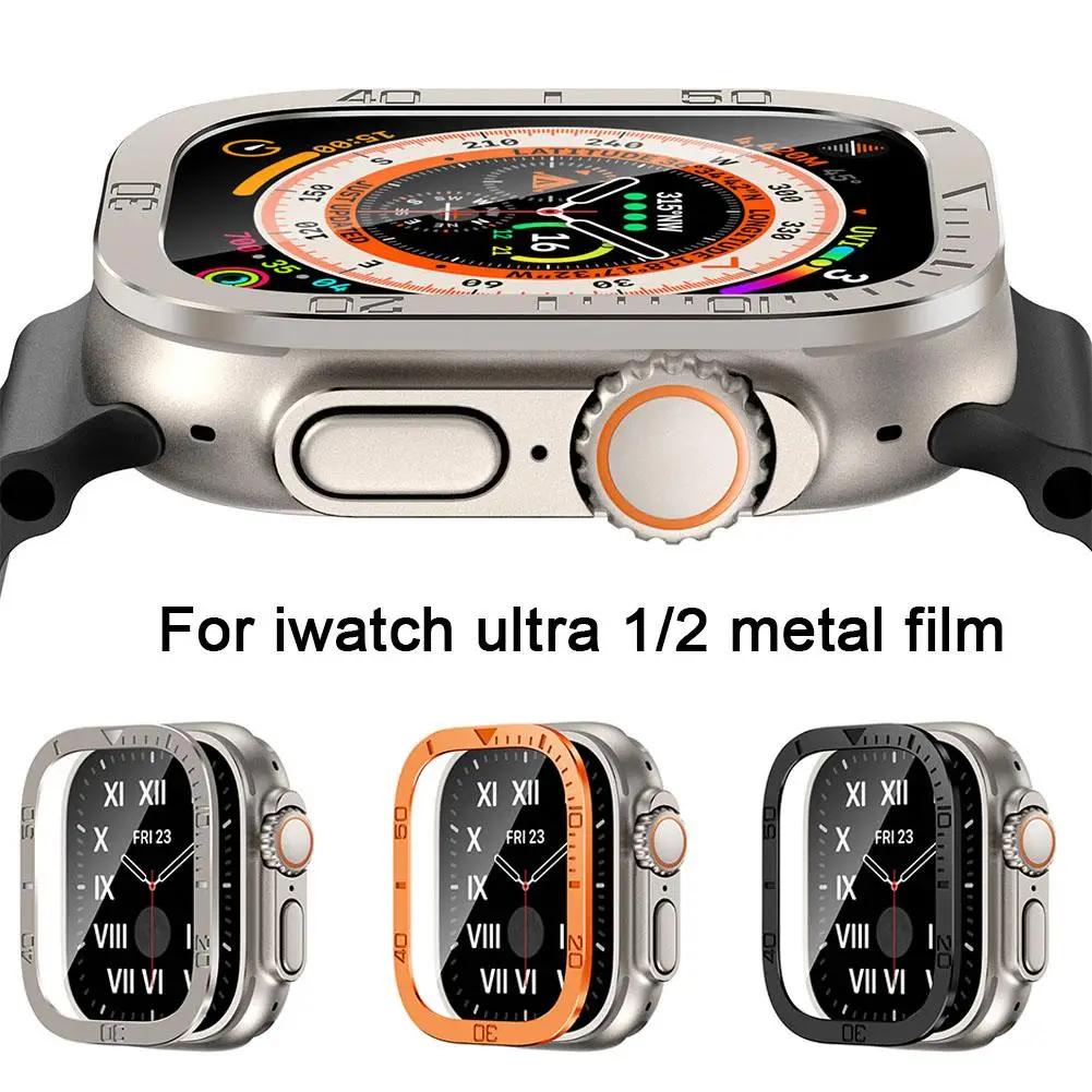 1pc for Apple watch Ultra 1/2 49mm Digital Aluminum Alloy Metal Tempered Film Screen Protective Cover 0.02mm Ultra-thin HD G8H7