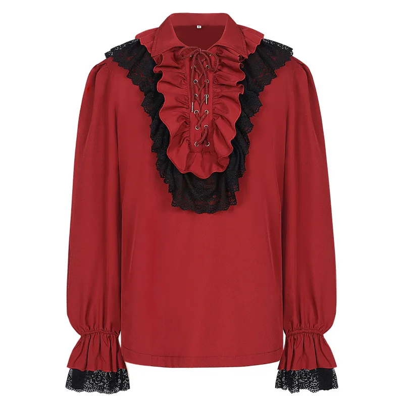 Vintage Cuff Collar Ruffled Drawstring Long Sleeve Shirt European American Court Blouse