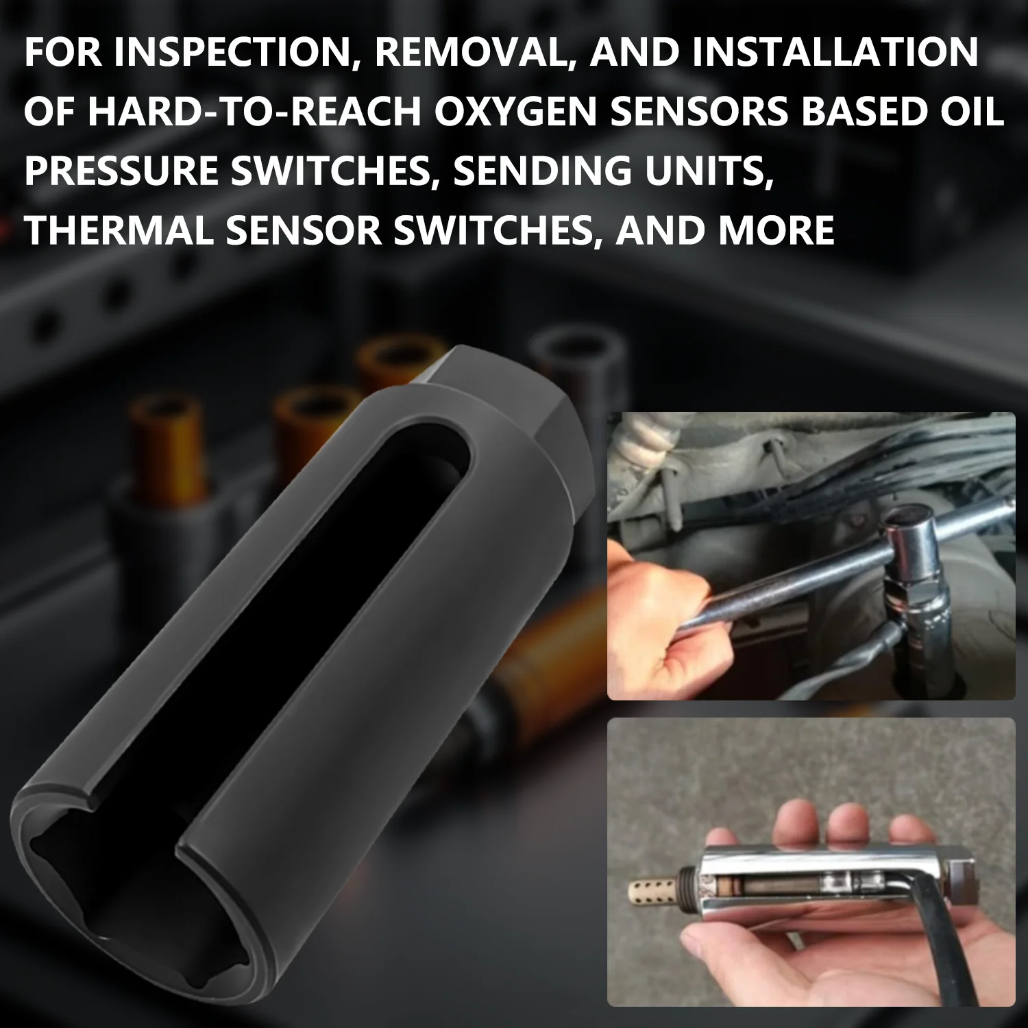 7-Piece Oxygen Sensor Socket Kit, Universal Extractor for O2 Removal and Installation, 22mm, 7/8