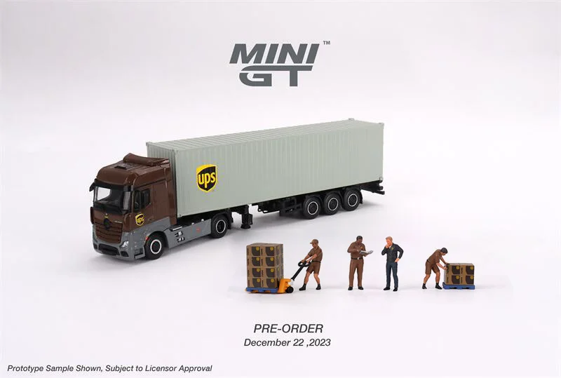 MINI GT 1:64 Actros Trailer w/40 Ft Container 40 UPS truck with Driver and workers  set