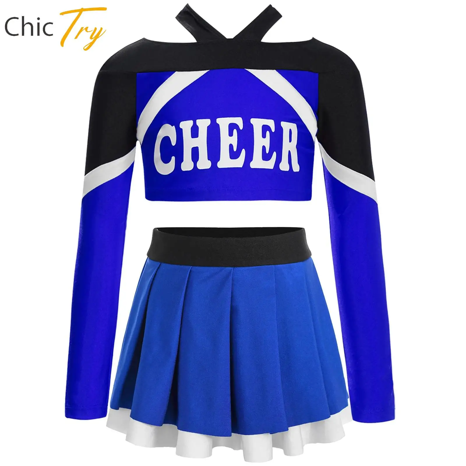 

Kids Girl Long Sleeve Jazz Cheerleading Dance Costume Dancewear Set for Modern Performance Clothes Basketball Cheerleader Outfit