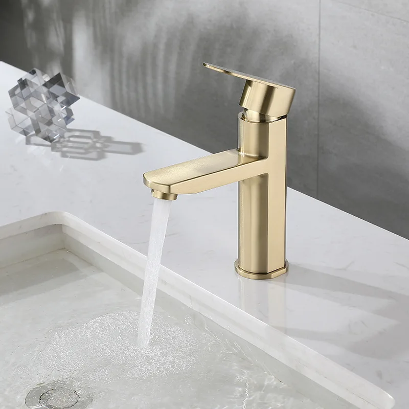 

Hot and cold mixed water basin faucet 304 washbasin faucet brushed gold gun gray thick faucet