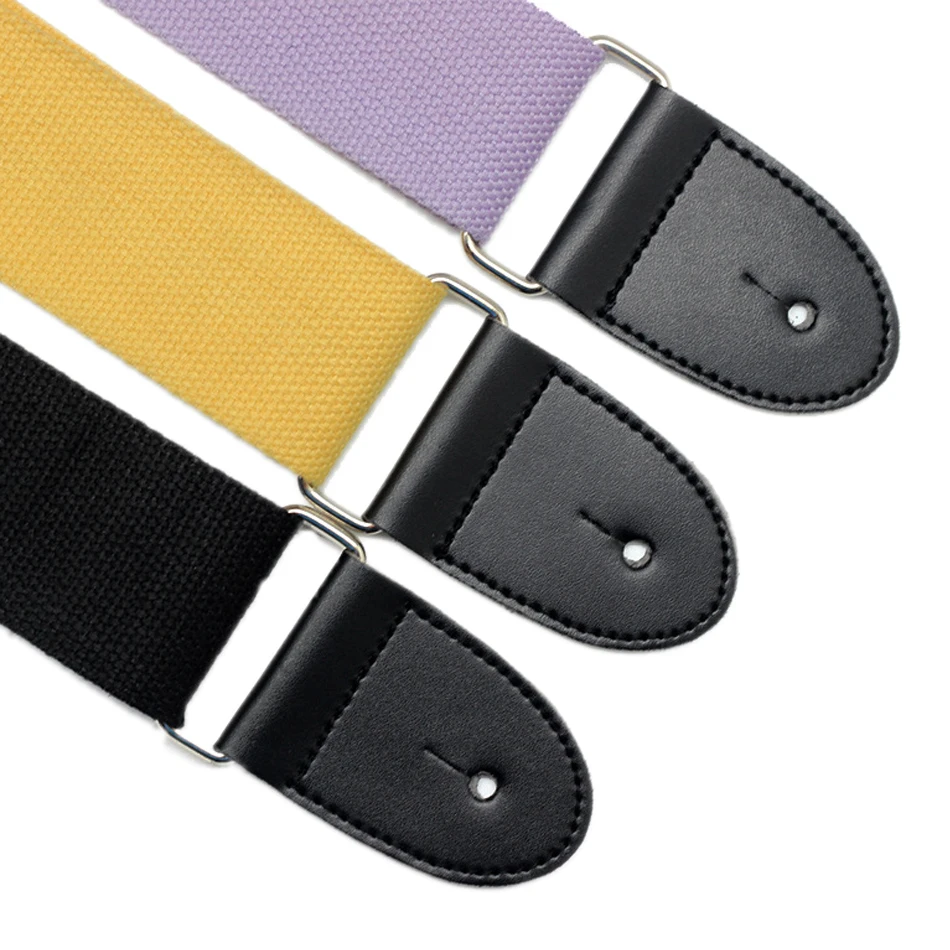 Adjustable Guitar Belt Woven Cotton Acoustic Electric Folk Guitar Bass Strap Belt with Leather Ends