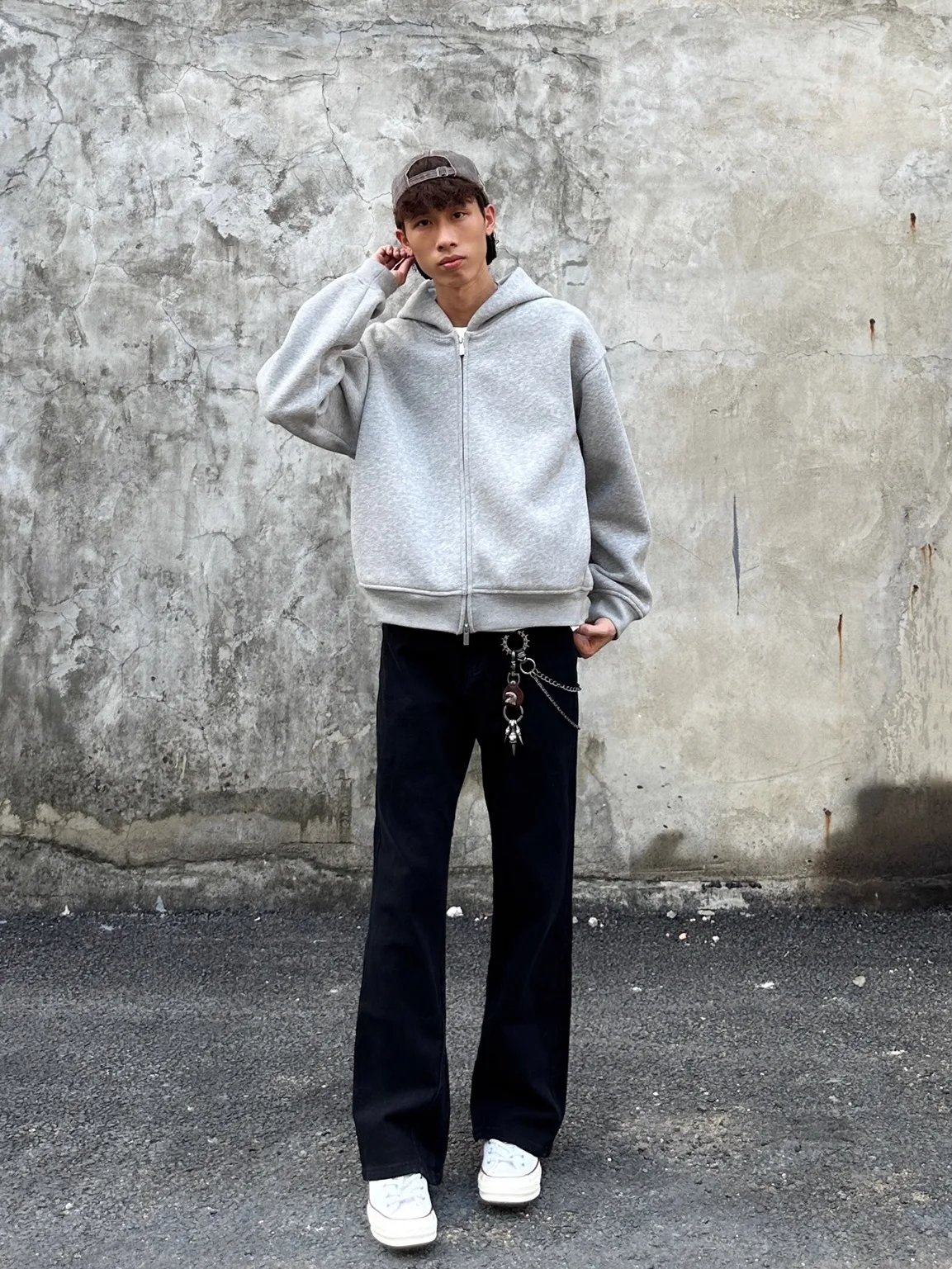 Men's Casual Straight Leg Jeans Elastic Waist Pure Black Spring Autumn New Style American High Street Matching All Cotton