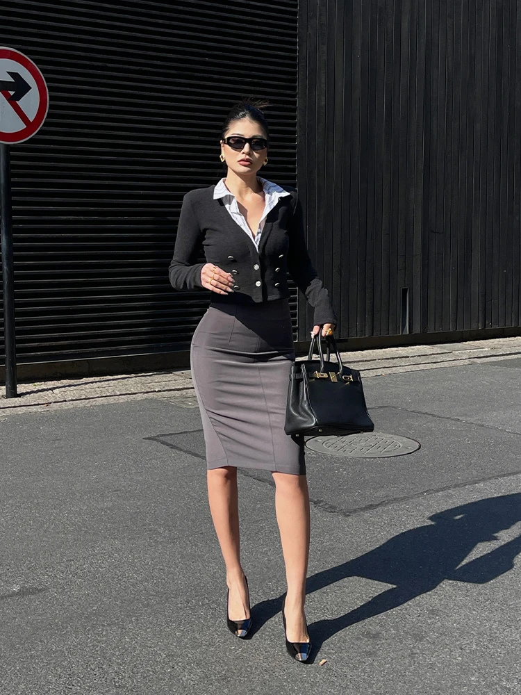 เสื้อยืดแฟชั่นผู้หญิง Yedinas สไตล์หรูหรา แขนยาว ปกพับได้ เหมาะสำหรับใส่ทำงาน ฤดูใบไม้ร่วง เสื้อยืดลำลอง สไตล์ชิค