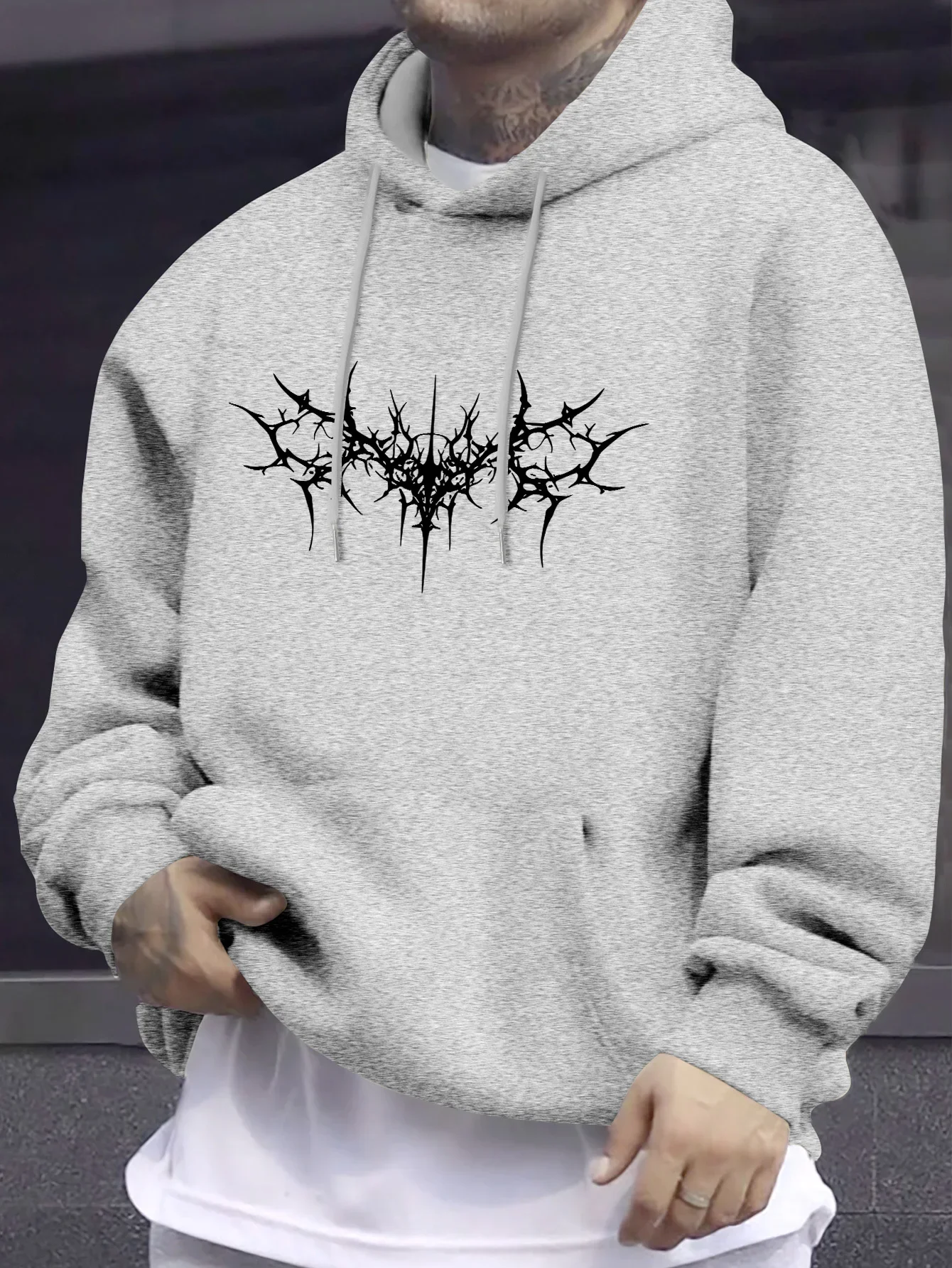 Gothic Hoodie Thorn Chaos Abstract Angel Graphic Sweatshirt Men Dark Streetwear Oversized Loose Fit Sleeve Hooded Pullover Tops