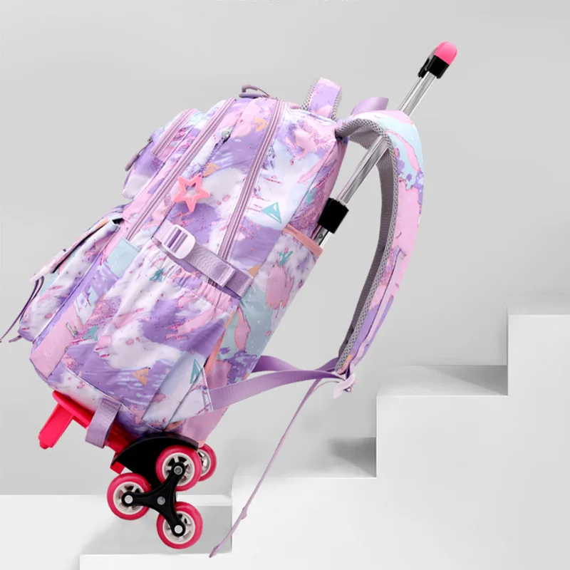 Kids School Backpack with Wheels Rolling Backpack for Girls Student Wheeled Backpack Trolley School Bag Travel Trolley Luggage