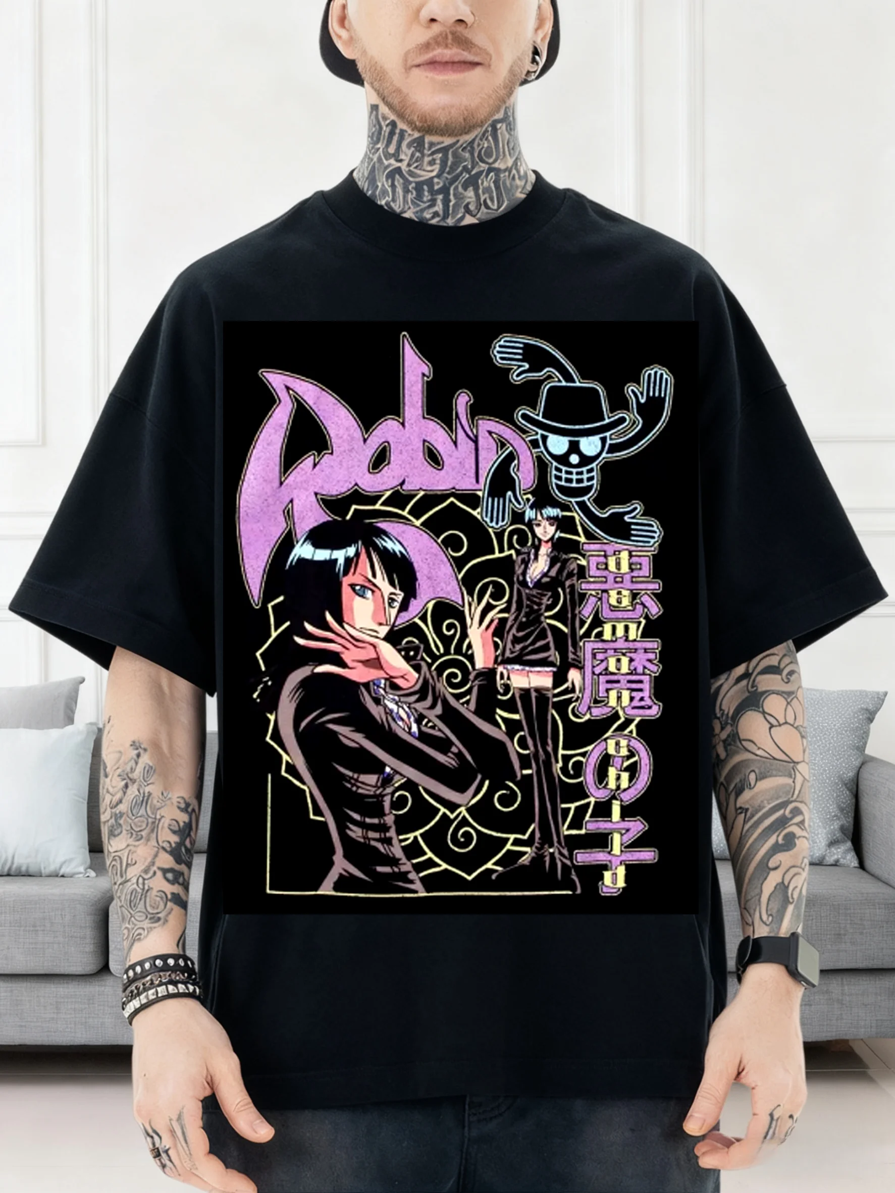 One Piece Nico Robin Collage Art T-shirt Casual Modetrend Retro Heren en Dames Katoen Y2K T-shirt met korte mouwen Zomer