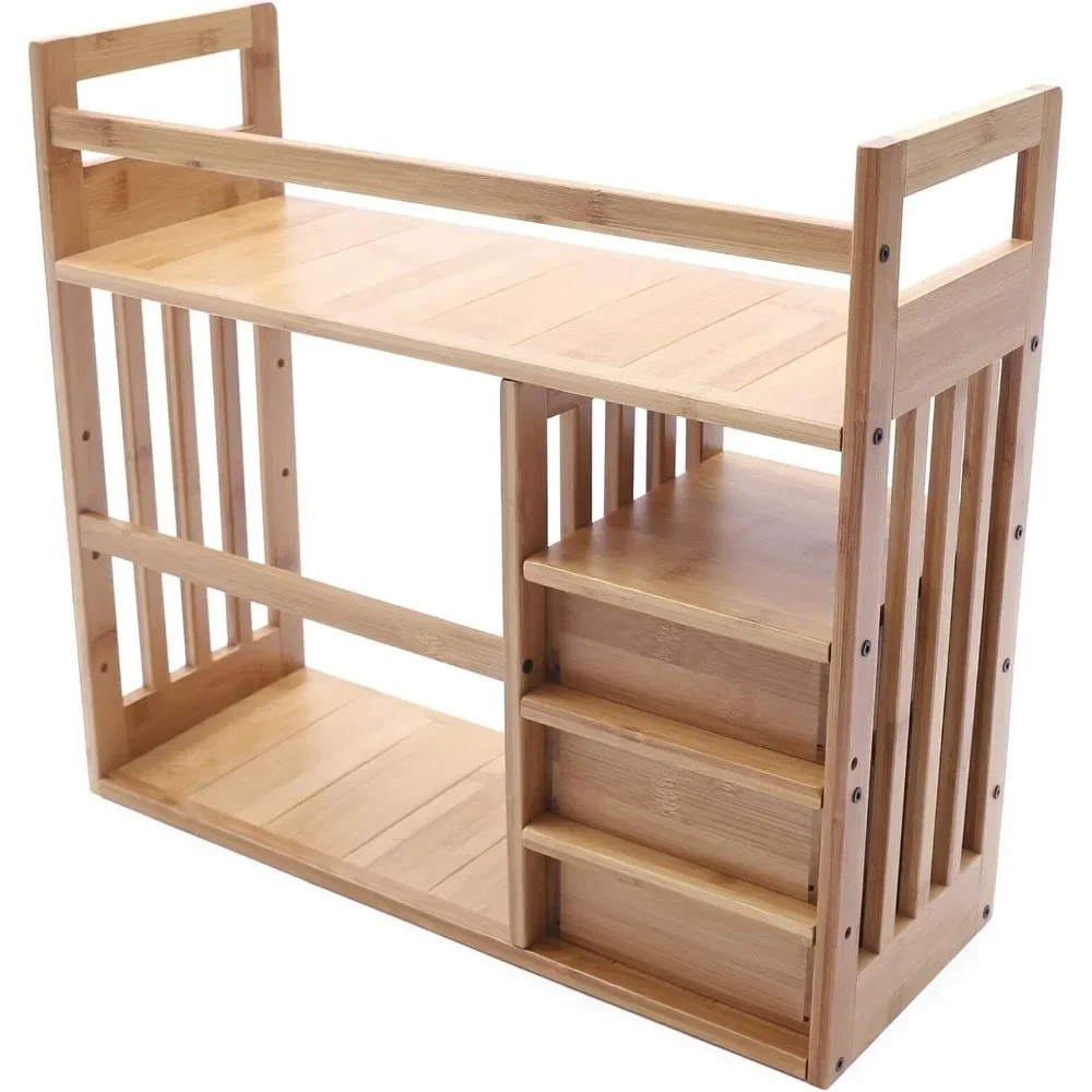 Wood Storage Rack Tabletop Display Table Shelf Desktop Bookshelf Desk Organizer Set Office Storage Expandable Tabletop