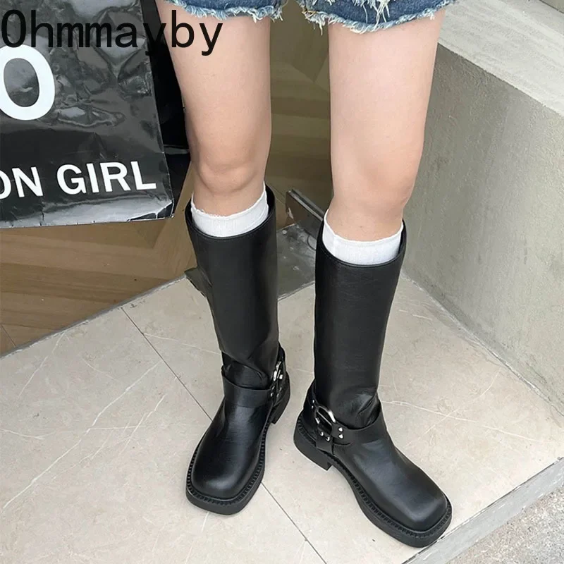 Woman Western Cowgirl Boot Fashion Back Zippers Long Booties Autumn Winter Suqare Low Heel Girl Shoes