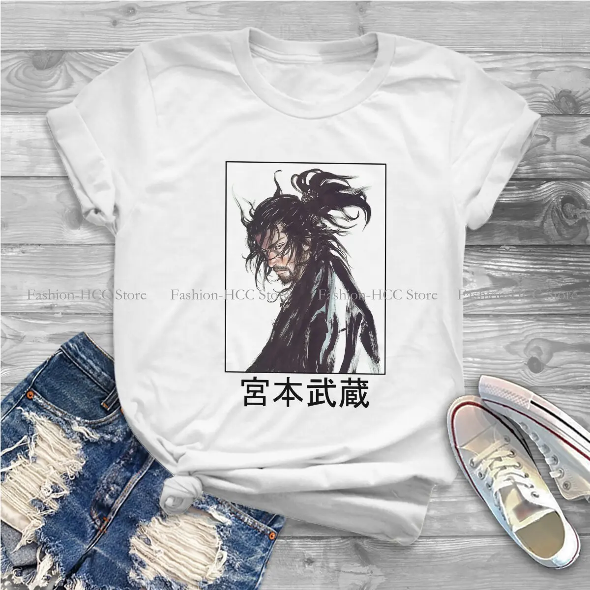 Vagabond Miyamoto Musashi Sasaki Kojiro Manga Polyester TShirt for Women Cool Samurai Humor Leisure Tee T Shirt High Quality