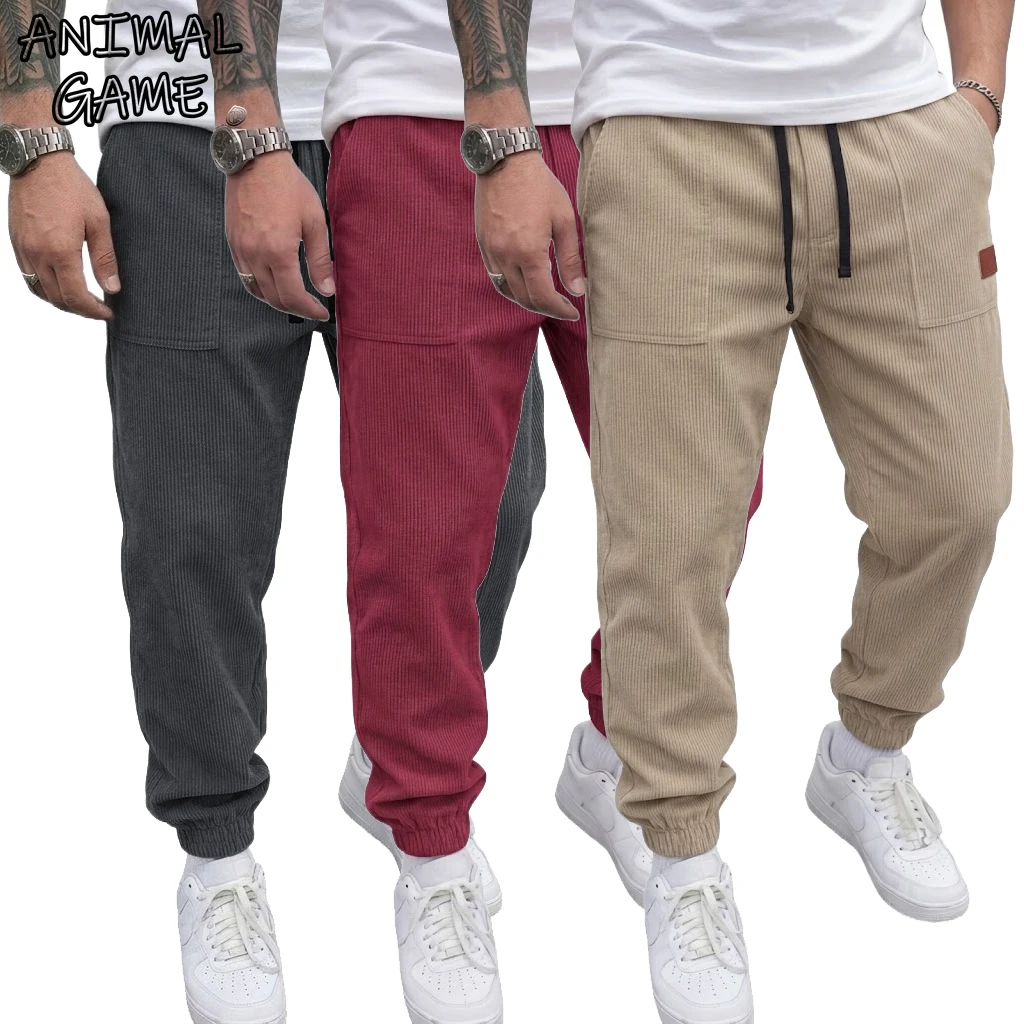 Pantalones de chándal holgados de pana Harlen coreanos para hombre, con cordón, estilo urbano, para gimnasio, senderismo, deporte y uso casual