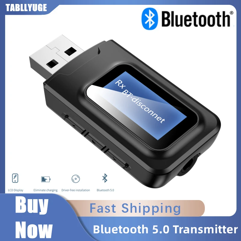 

USB Bluetooth Receiver Transmitter Audio Bluetooth 5.0 Adapter For Car PC TV HD HiFi Receptor Wireless Adapter LCD 3.5MM AUX