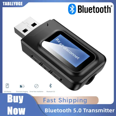 USB Bluetooth Receiver Transmitter Audio Bluetooth 5.0 Adapter For Car PC TV HD HiFi Receptor Wireless Adapter LCD 3.5MM AUX