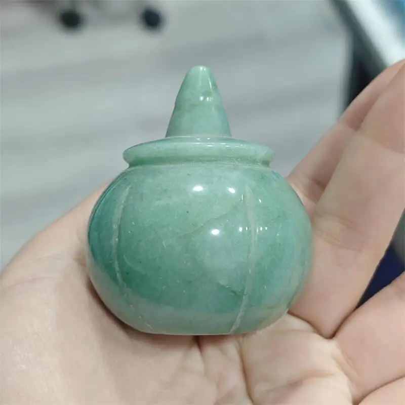Natural Green Aventurine Pumpkin Skull Carving Realistic Feng Shui Healing Ornament Collectible Gift 1PCS