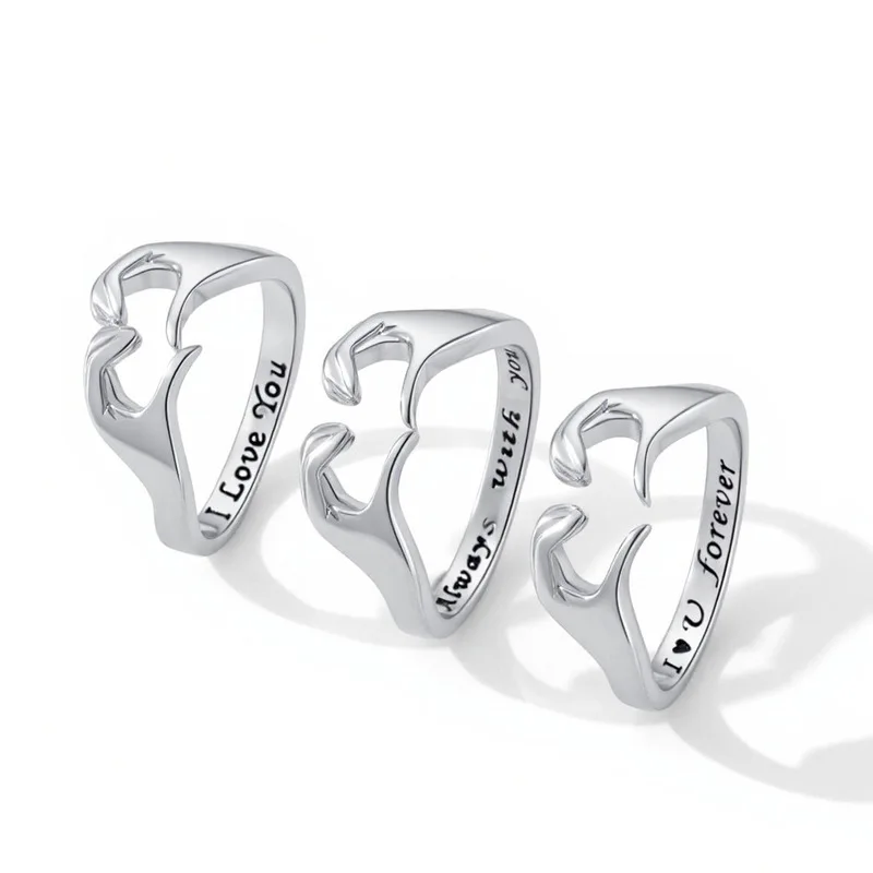 Romantic Heart-Shaped Ring, Fashionable Love Embrace Couple's Open-Ended Finger Ring, Stylish and Versatile, Wholesale Jewelry