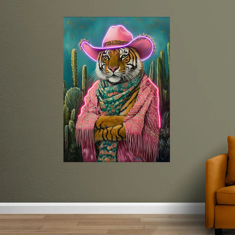 Cowboy Tiger Neon Sign, Cool LED Light, Western Cowboy Neon Light, Sinal de néon LED personalizado, Presente personalizado para crianças