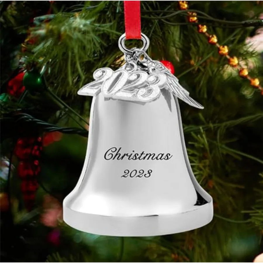 FKOG الفضة 2025 عيد الميلاد جرس مزلقة جرس زخرفة مع أجنحة الملاك لذكرى الزفاف ذكريات متزوجة حديثي الولادة الديكور
