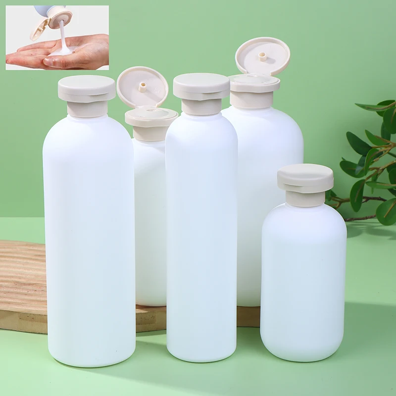 Botellas de plástico para champú de viaje, contenedores blancos rellenables para loción, crema, tapa abatible, Gel de ducha, botellas con bomba de espuma