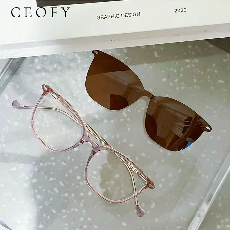 

Ceofy ацетатная женская оправа для очков ручной работы, оптическая поляризованная солнцезащитная клипса по рецепту, брендовая дизайнерская оправа для очков, высокое качество