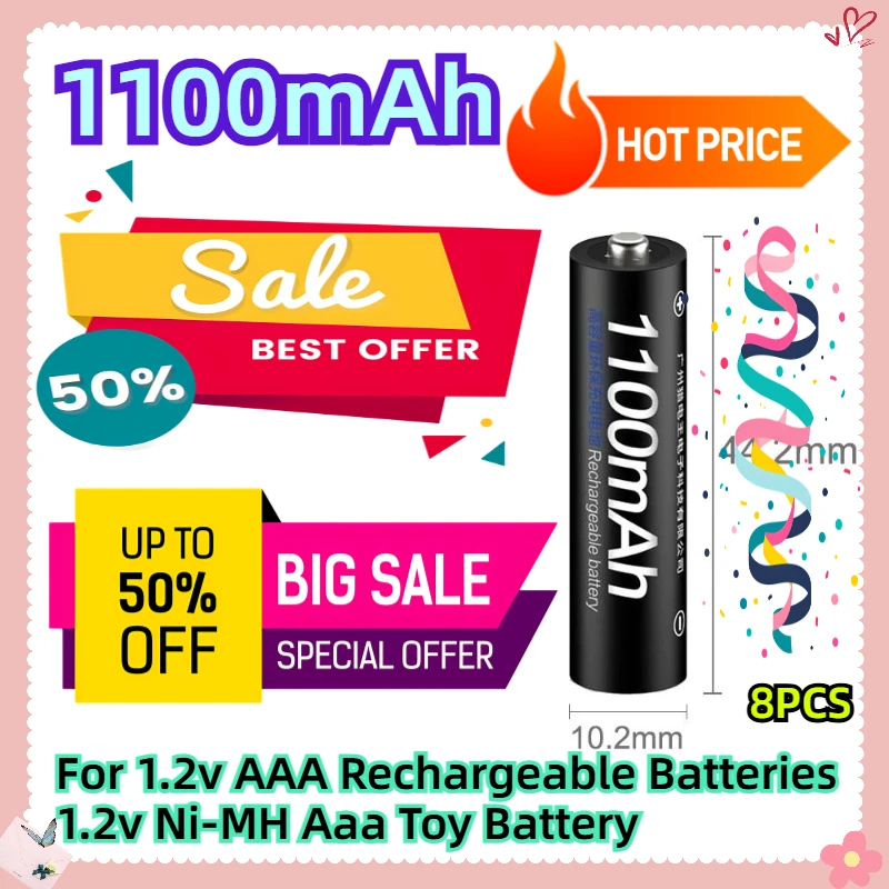 

8PCS 1100mah For 1.2v AAA Rechargeable Batteries 1.2v Ni-MH Aaa Toy Battery
