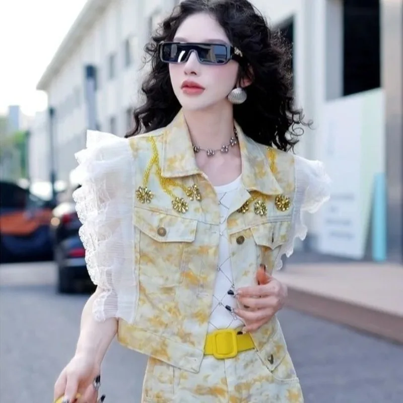 

Летний женский жилет 2026: Новинка, французский ретро-стиль, жаккард, кружево, пэчворк, безрукавка