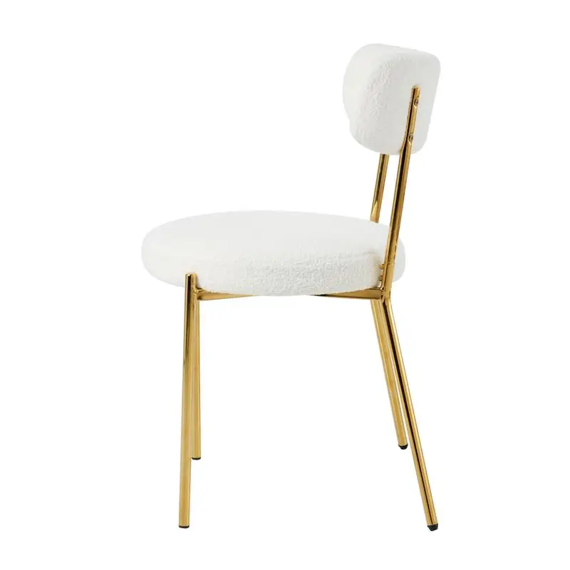 طقم كراسي طعام حديثة مكون من 4 قطع، قماش تيدي أبيض، أرجل ذهبية، كرسي غرفة نوم المطبخ المنزلي البسيط، كرسي الملابس وكرسي الطلاب #5