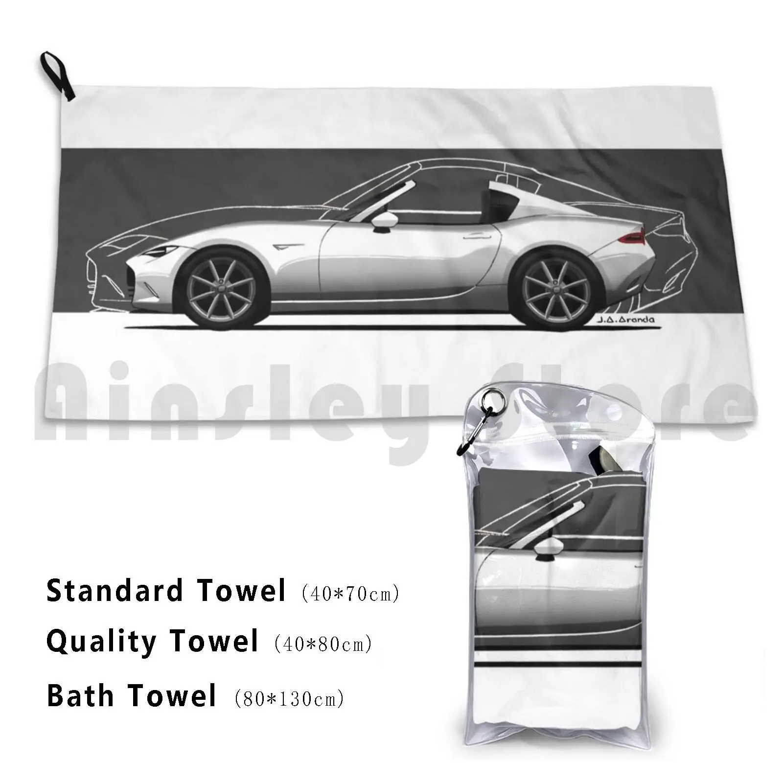 

My Iconic Mx5 Rf Drawing With Dark Background Beach Towel Quick Dry Quality Towel Mazda Miata Mx5 Rf Roadster Coupe Car