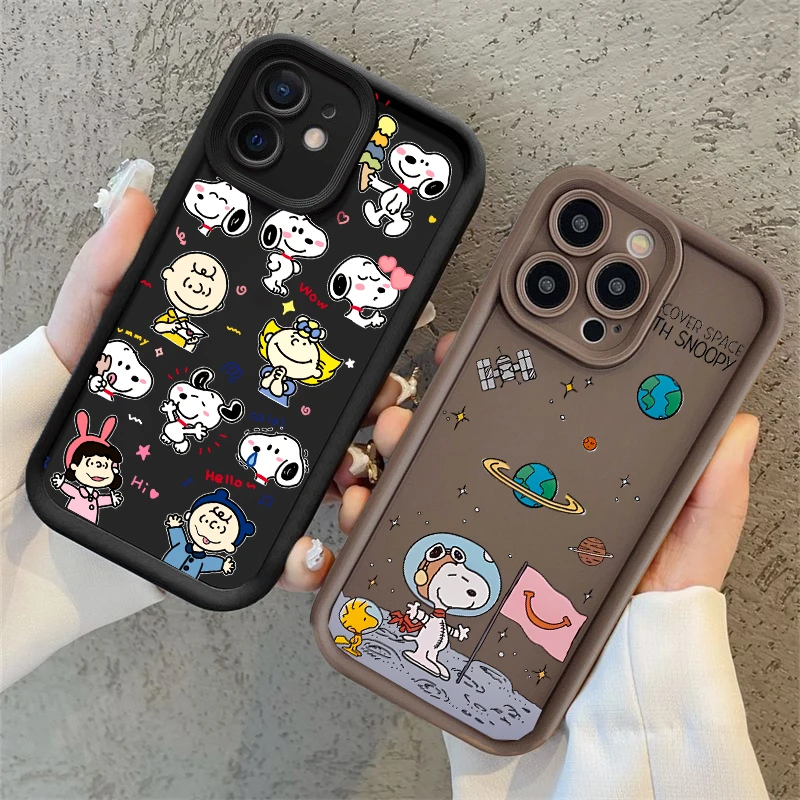 Funda para IPhone 17 14 15 16 Pro Max Plus 16E 12 13 Mini 17 Air dibujos animados astronauta Snoopy funda protectora de silicona para cámara
