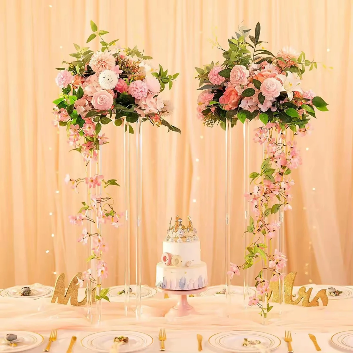 4pcs/10pcs)Clear acrylic core flower stand Wedding Acrylic core flower stand Romantic wedding display flower stand