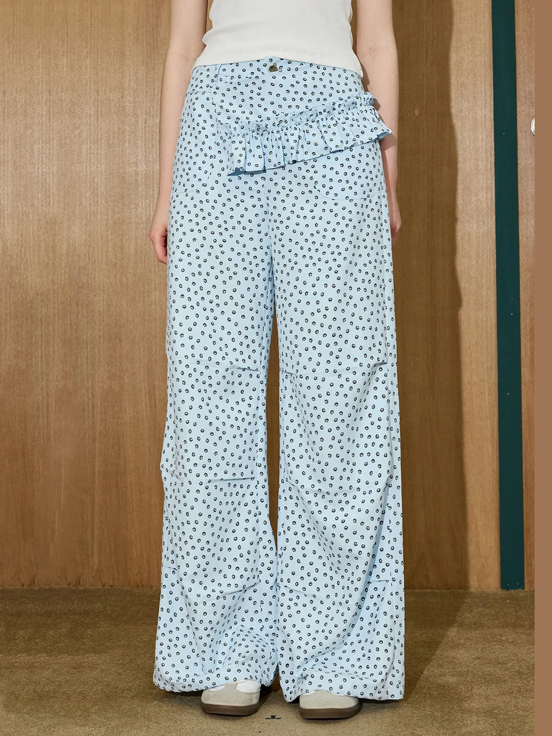 Coolhut Floral Wide Leg Pants Women's Loose Casual Trousers Belted Versatile Summer New Arrival High Waist Polyester Nylon