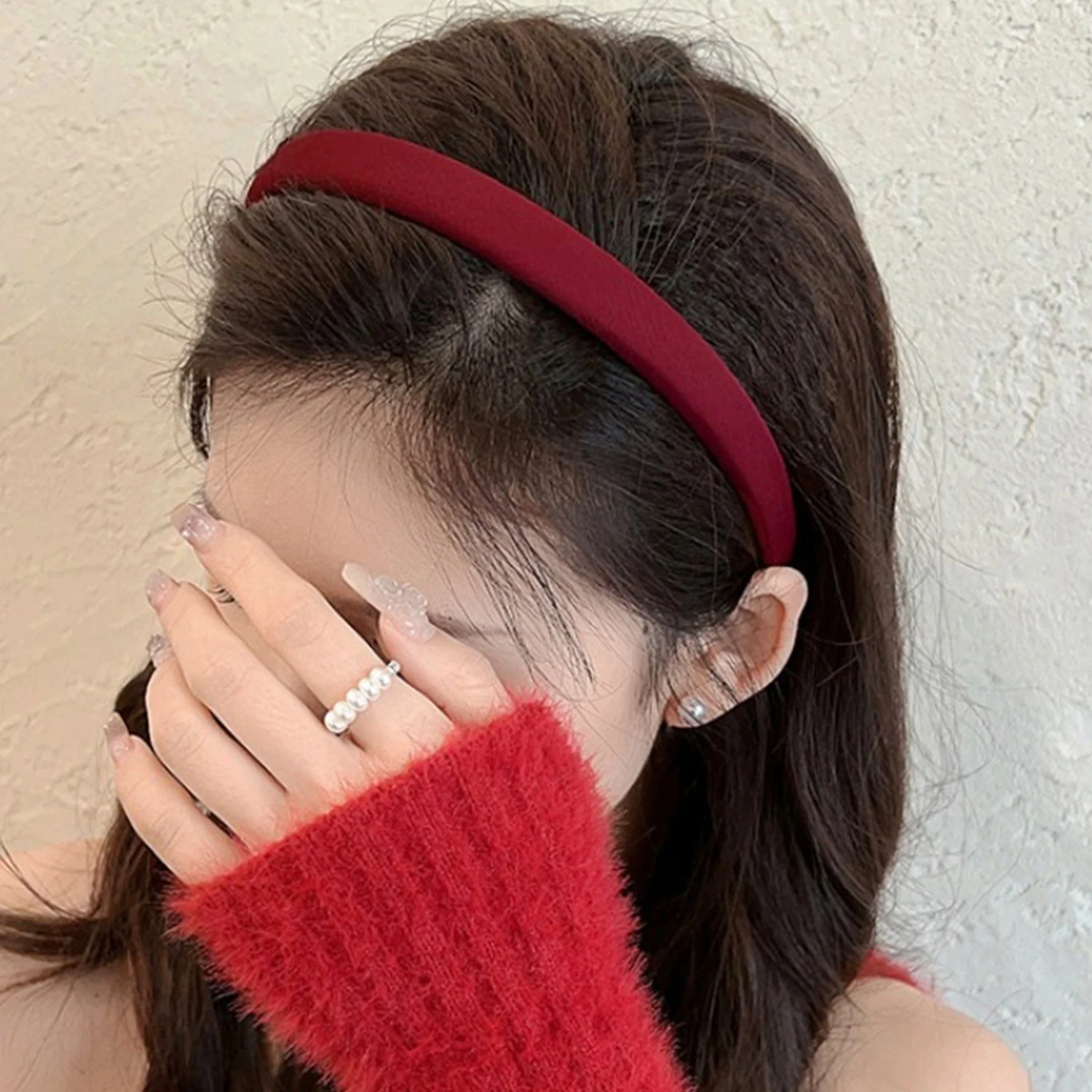 Diadema roja vino clásica de estilo coreano que combina con todo, diadema fina roja, aros para el cabello de moda Vintage para mujeres y niñas, accesorios para el cabello